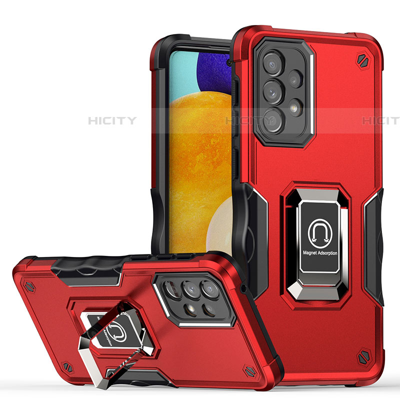 Custodia Silicone e Plastica Opaca Cover con Magnetico Anello Supporto QW1 per Samsung Galaxy A73 5G Rosso