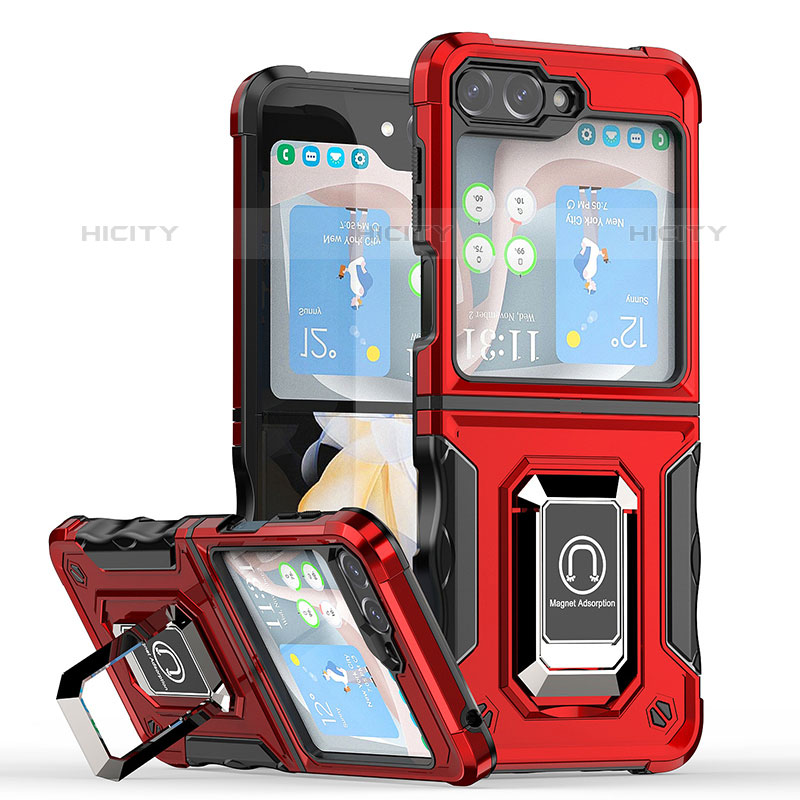 Custodia Silicone e Plastica Opaca Cover con Magnetico Anello Supporto QW1 per Samsung Galaxy Z Flip5 5G