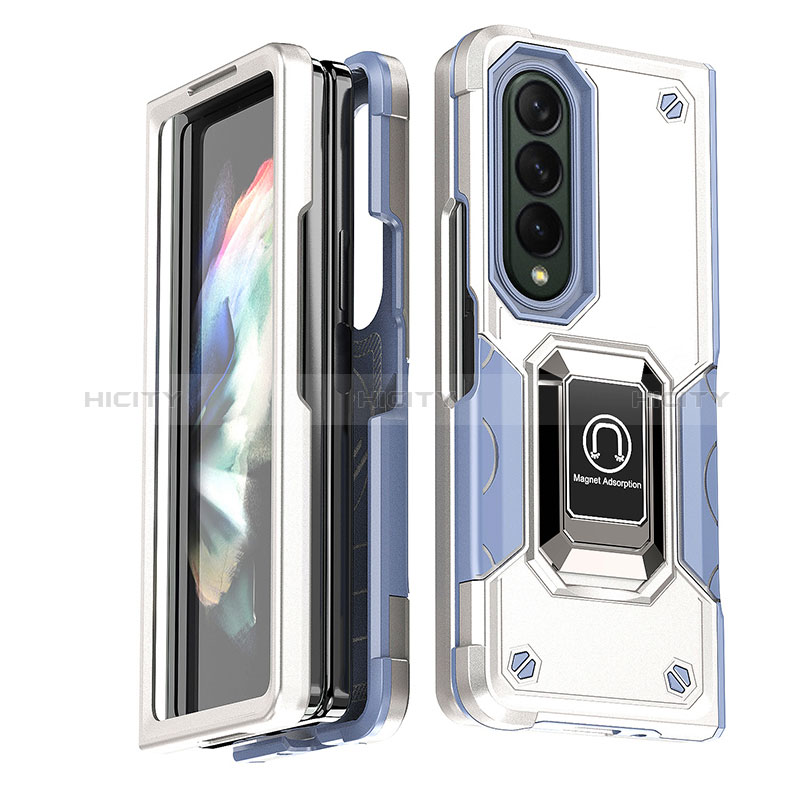 Custodia Silicone e Plastica Opaca Cover con Magnetico Anello Supporto QW1 per Samsung Galaxy Z Fold3 5G Bianco