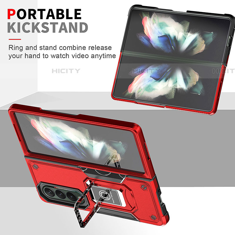 Custodia Silicone e Plastica Opaca Cover con Magnetico Anello Supporto QW1 per Samsung Galaxy Z Fold4 5G