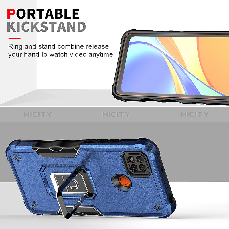 Custodia Silicone e Plastica Opaca Cover con Magnetico Anello Supporto QW1 per Xiaomi Redmi 9 Activ