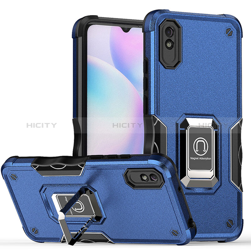 Custodia Silicone e Plastica Opaca Cover con Magnetico Anello Supporto QW1 per Xiaomi Redmi 9A