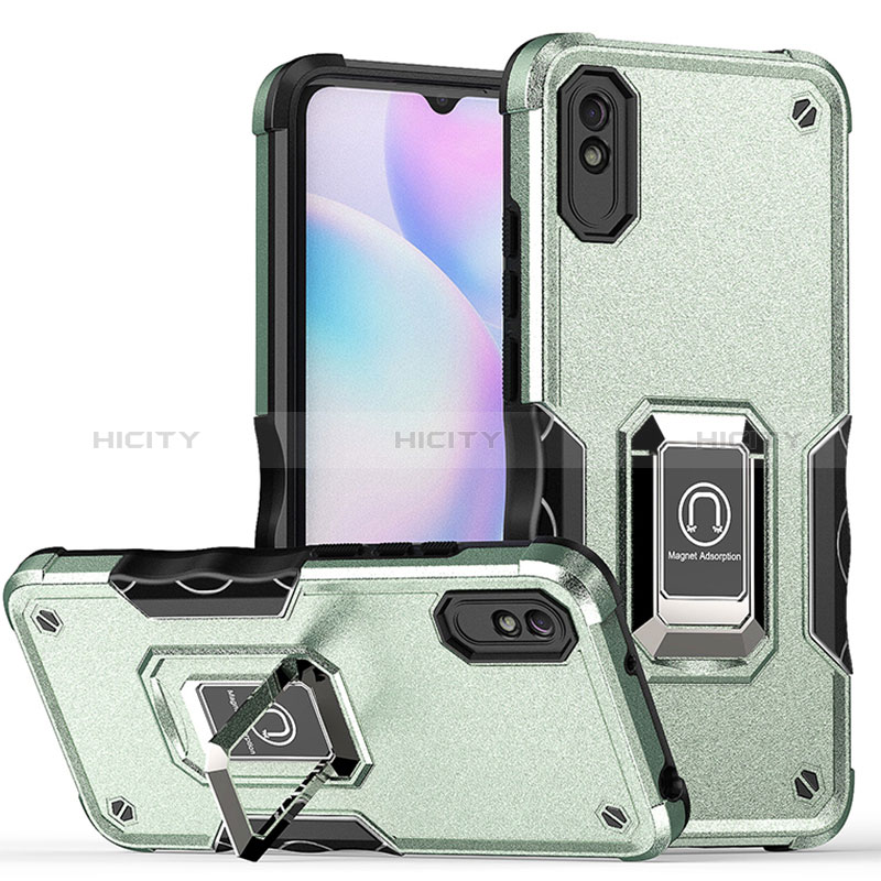 Custodia Silicone e Plastica Opaca Cover con Magnetico Anello Supporto QW1 per Xiaomi Redmi 9A Verde Pastello