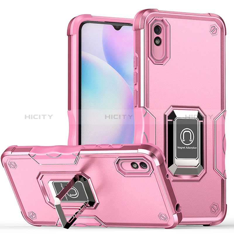 Custodia Silicone e Plastica Opaca Cover con Magnetico Anello Supporto QW1 per Xiaomi Redmi 9i Rosa Caldo