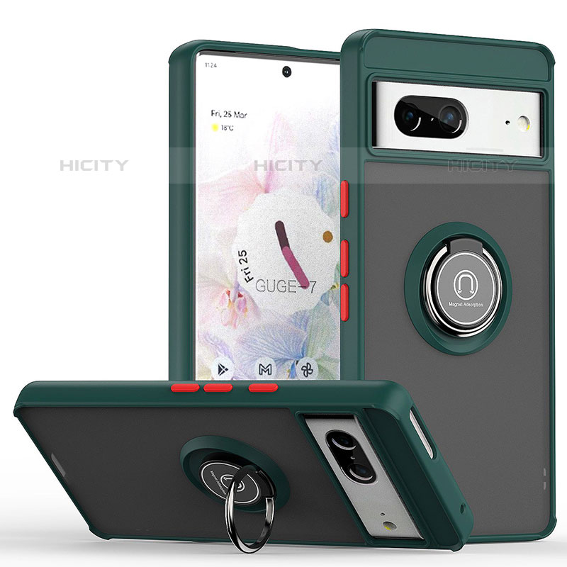 Custodia Silicone e Plastica Opaca Cover con Magnetico Anello Supporto QW2 per Google Pixel 7 5G Verde Notte