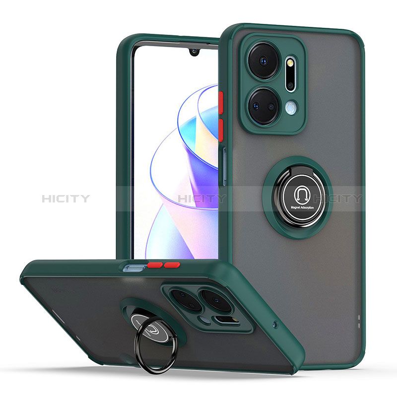 Custodia Silicone e Plastica Opaca Cover con Magnetico Anello Supporto QW2 per Huawei Honor X7a