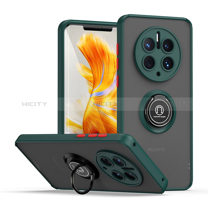 Custodia Silicone e Plastica Opaca Cover con Magnetico Anello Supporto QW2 per Huawei Mate 50 Pro Verde Notte