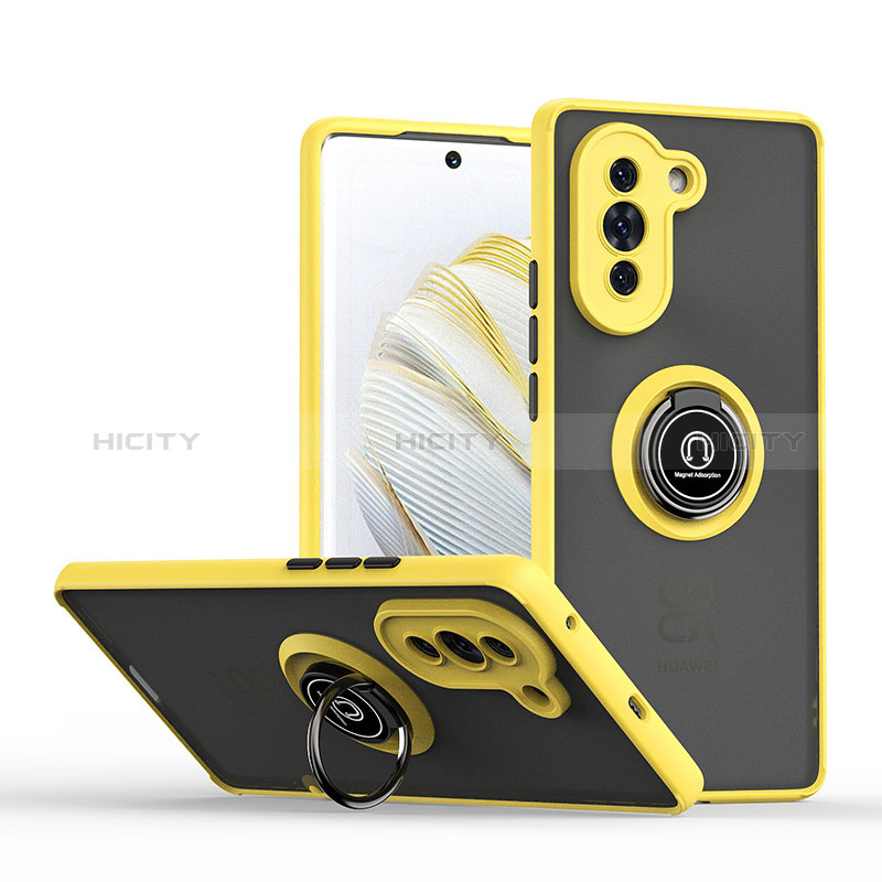 Custodia Silicone e Plastica Opaca Cover con Magnetico Anello Supporto QW2 per Huawei Nova 10 Giallo