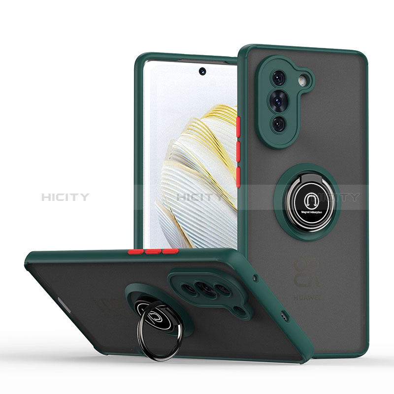 Custodia Silicone e Plastica Opaca Cover con Magnetico Anello Supporto QW2 per Huawei Nova 10 Verde Notte