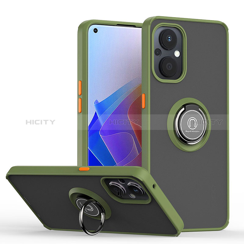 Custodia Silicone e Plastica Opaca Cover con Magnetico Anello Supporto QW2 per Oppo A96 5G Verde Militare