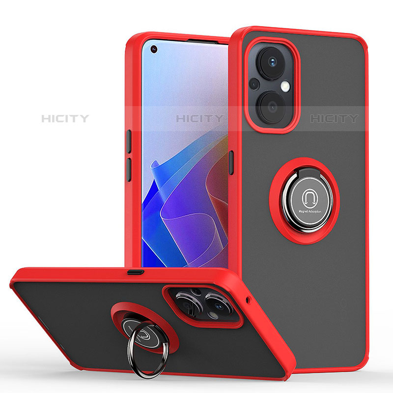 Custodia Silicone e Plastica Opaca Cover con Magnetico Anello Supporto QW2 per Oppo F21 Pro 5G Rosso