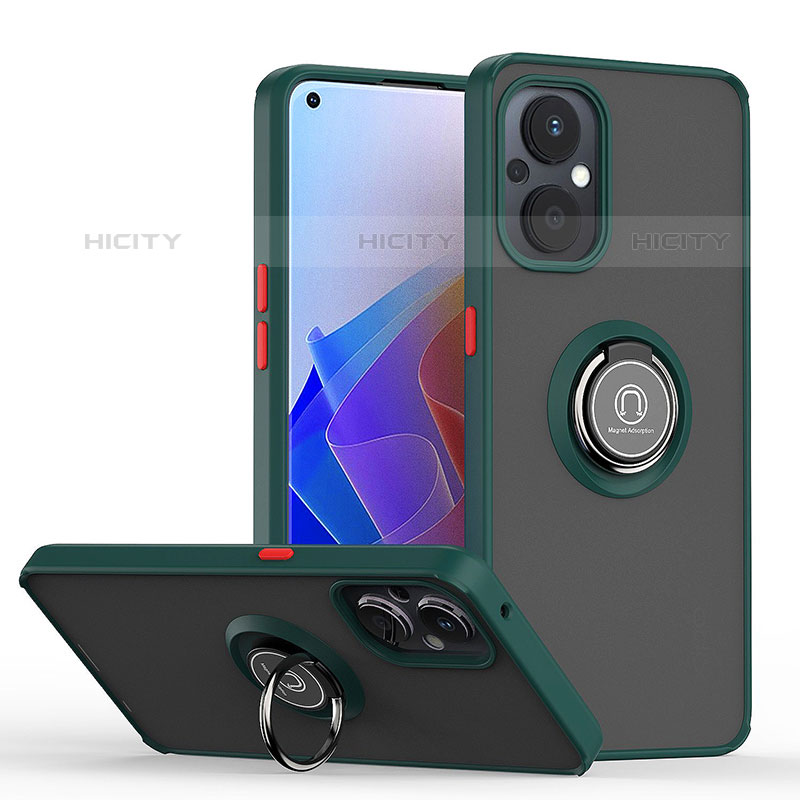 Custodia Silicone e Plastica Opaca Cover con Magnetico Anello Supporto QW2 per Oppo F21 Pro 5G Verde Notte