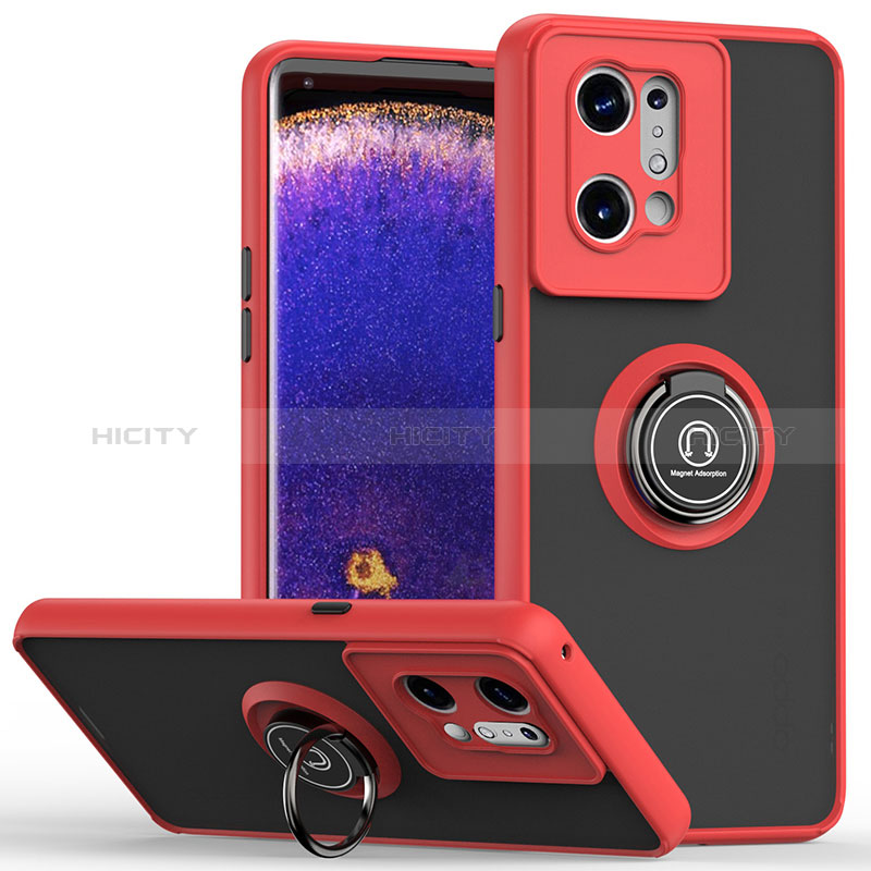 Custodia Silicone e Plastica Opaca Cover con Magnetico Anello Supporto QW2 per Oppo Find X5 5G Rosso