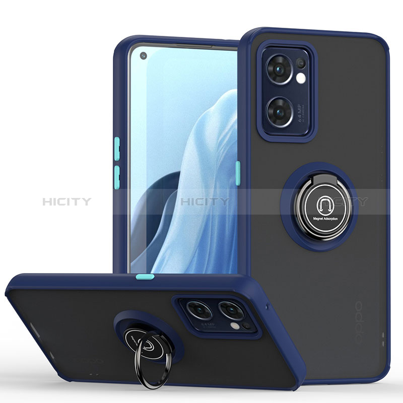 Custodia Silicone e Plastica Opaca Cover con Magnetico Anello Supporto QW2 per Oppo Find X5 Lite 5G Blu