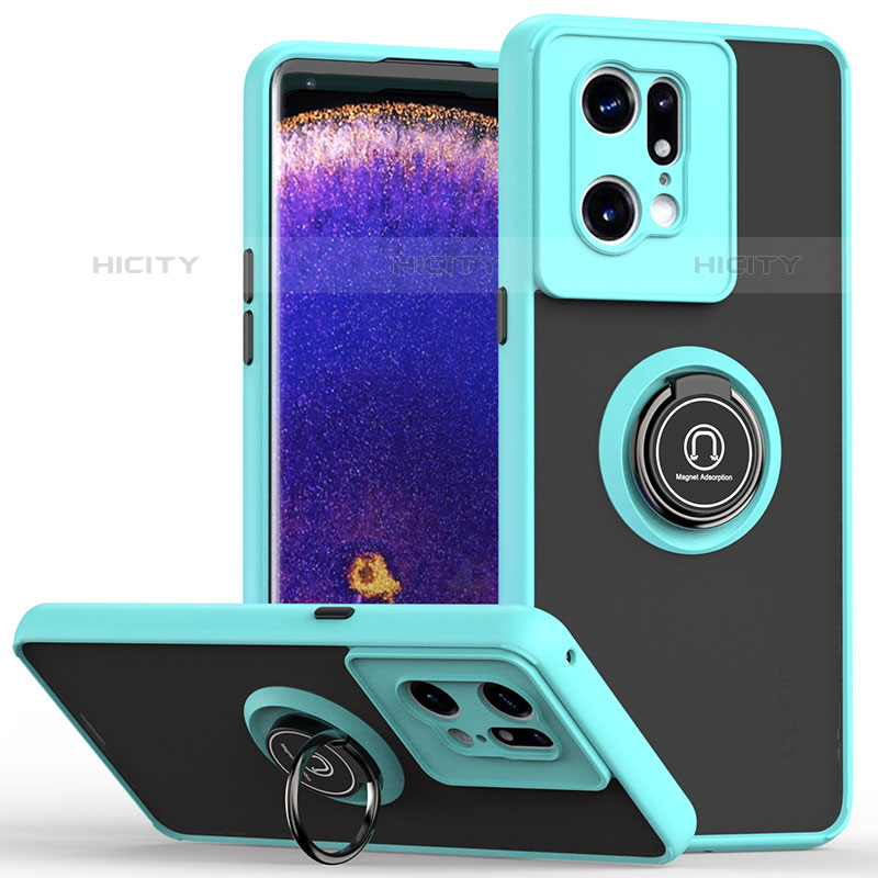 Custodia Silicone e Plastica Opaca Cover con Magnetico Anello Supporto QW2 per Oppo Find X5 Pro 5G