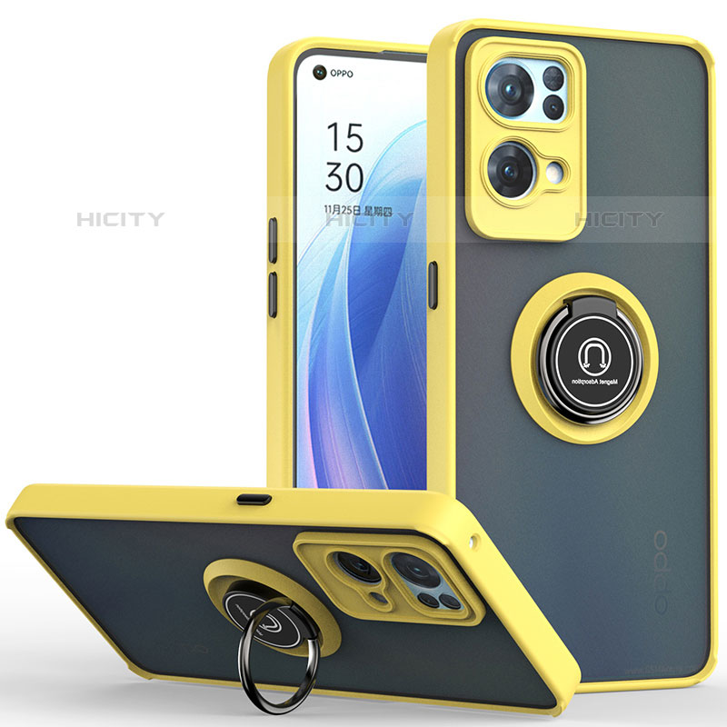 Custodia Silicone e Plastica Opaca Cover con Magnetico Anello Supporto QW2 per Oppo Reno7 Pro 5G Giallo