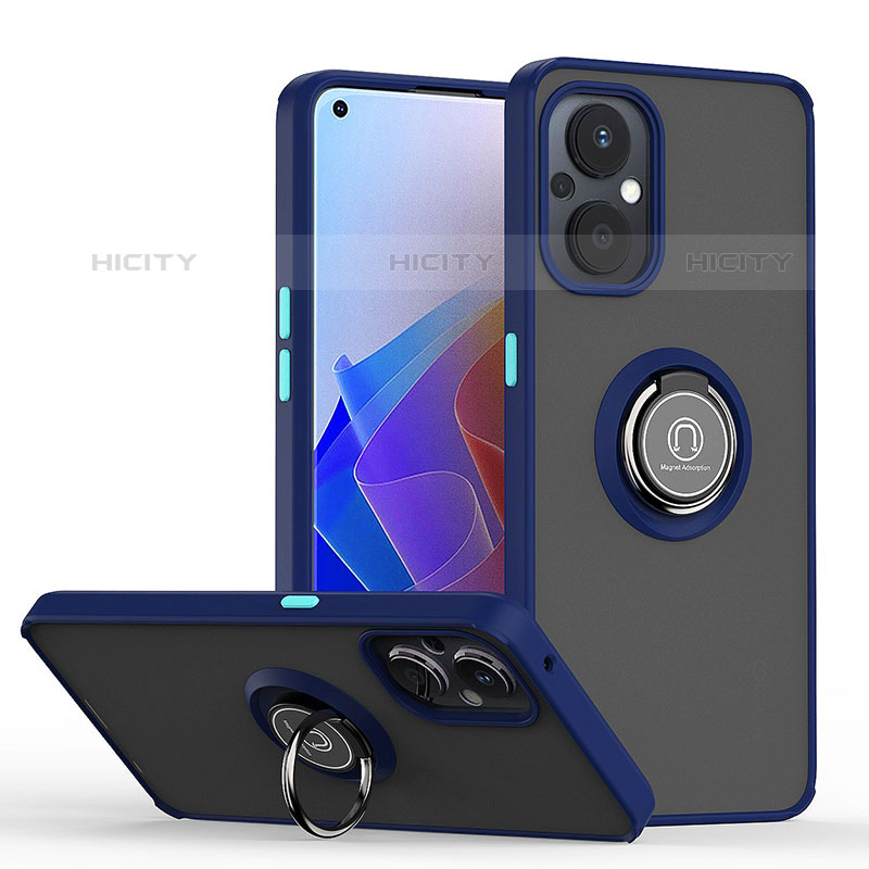 Custodia Silicone e Plastica Opaca Cover con Magnetico Anello Supporto QW2 per Oppo Reno7 Z 5G Blu