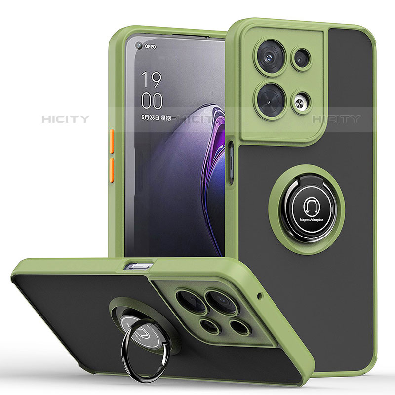 Custodia Silicone e Plastica Opaca Cover con Magnetico Anello Supporto QW2 per Oppo Reno8 Pro+ Plus 5G Verde Militare