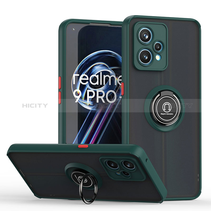 Custodia Silicone e Plastica Opaca Cover con Magnetico Anello Supporto QW2 per Realme 9 Pro 5G Verde Notte