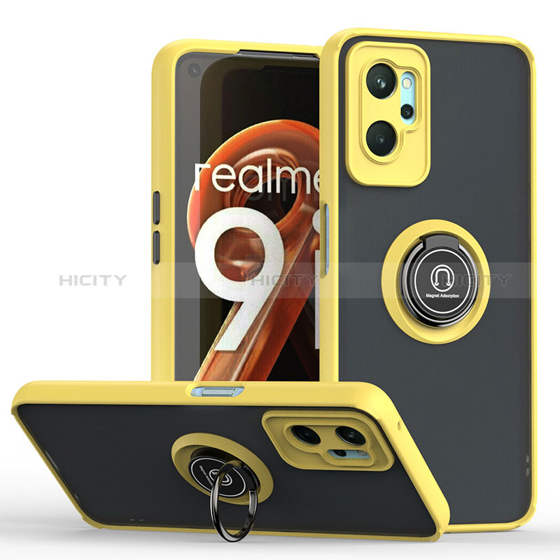 Custodia Silicone e Plastica Opaca Cover con Magnetico Anello Supporto QW2 per Realme 9i 4G Giallo