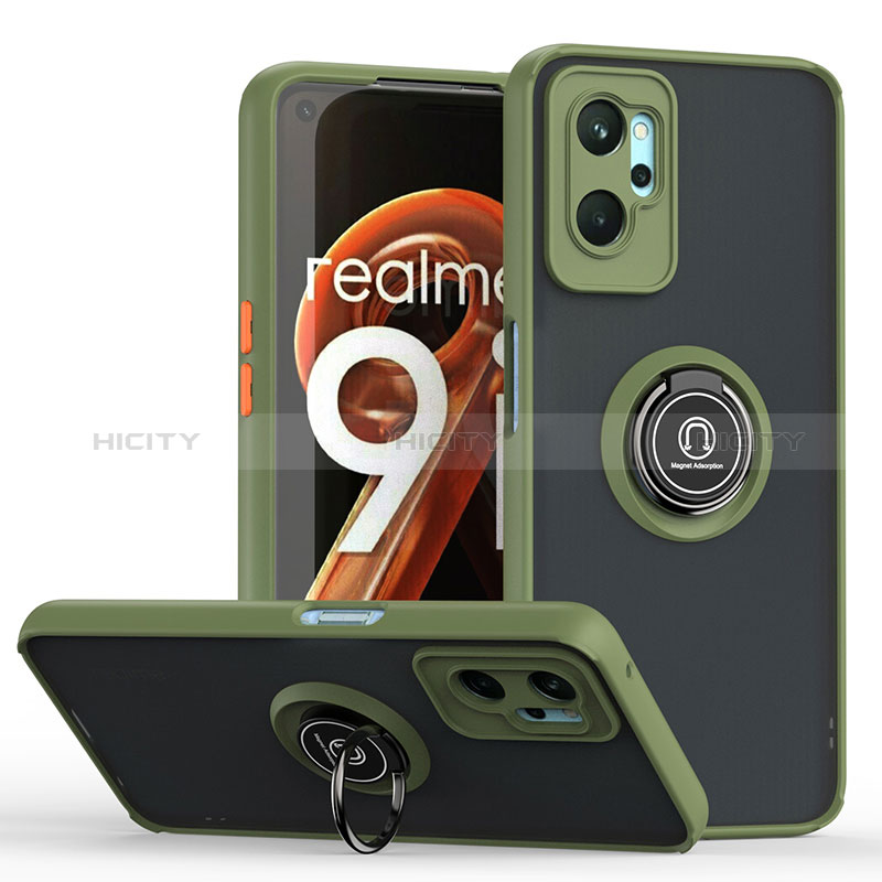 Custodia Silicone e Plastica Opaca Cover con Magnetico Anello Supporto QW2 per Realme 9i 4G Verde Militare