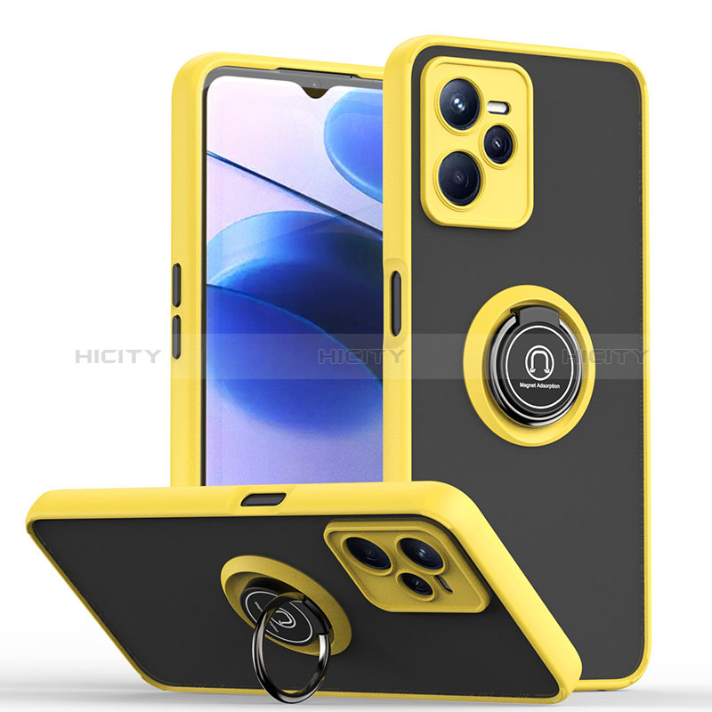 Custodia Silicone e Plastica Opaca Cover con Magnetico Anello Supporto QW2 per Realme C35 Giallo