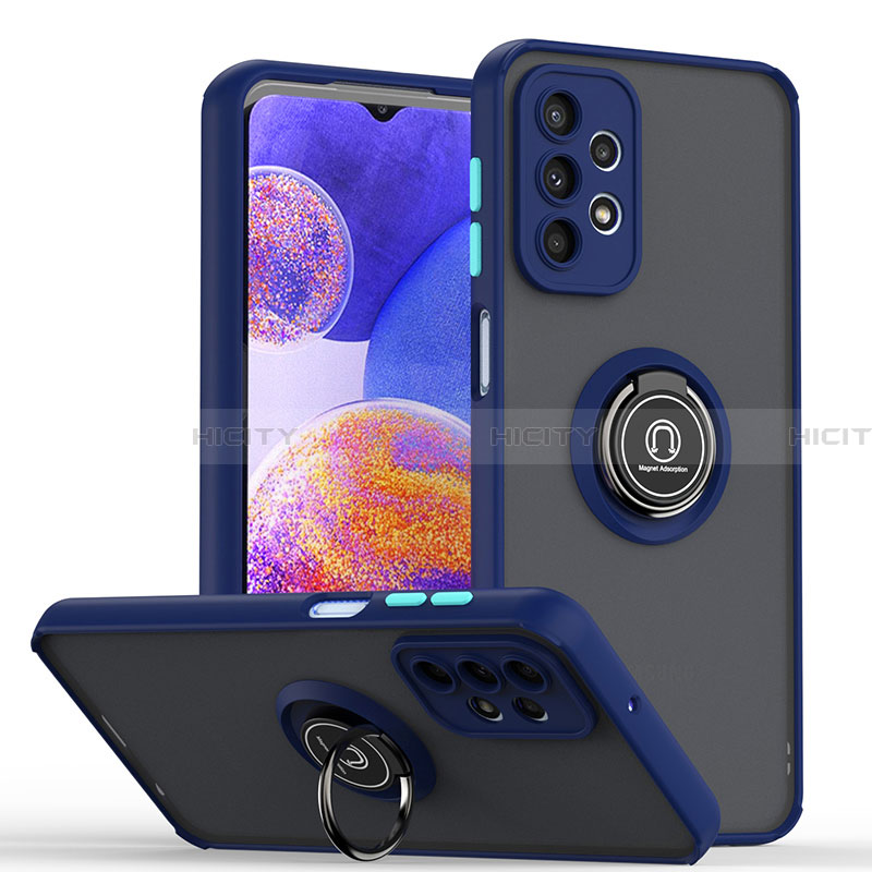 Custodia Silicone e Plastica Opaca Cover con Magnetico Anello Supporto QW2 per Samsung Galaxy A23 4G Blu