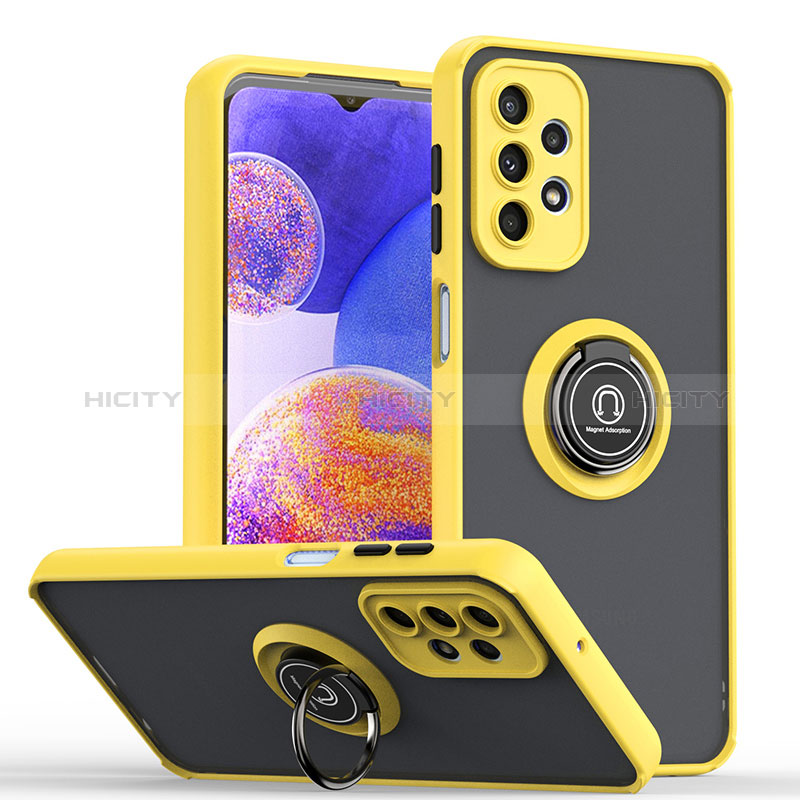 Custodia Silicone e Plastica Opaca Cover con Magnetico Anello Supporto QW2 per Samsung Galaxy A23 5G Giallo