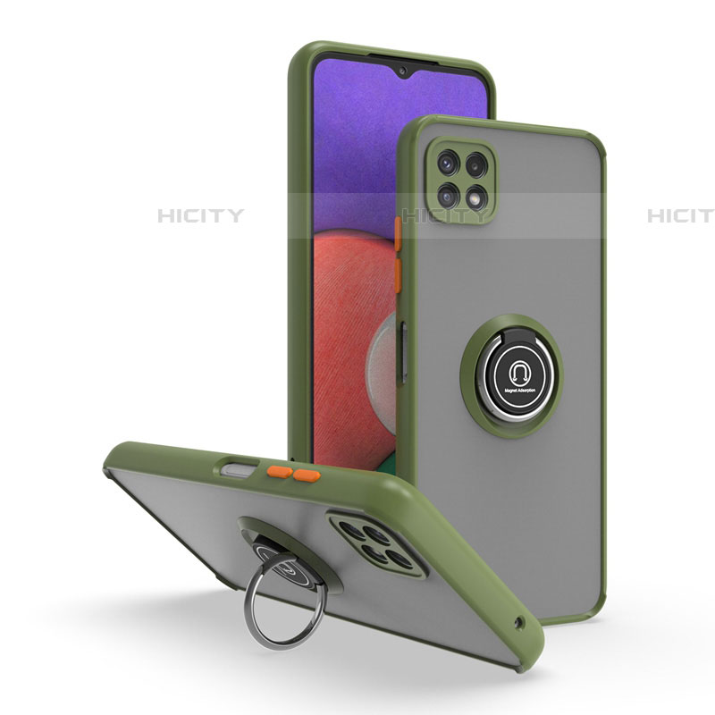 Custodia Silicone e Plastica Opaca Cover con Magnetico Anello Supporto QW2 per Samsung Galaxy F42 5G Verde Militare