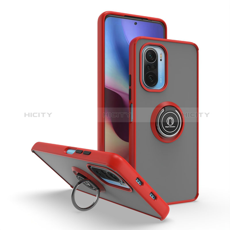 Custodia Silicone e Plastica Opaca Cover con Magnetico Anello Supporto QW2 per Xiaomi Mi 11i 5G Rosso