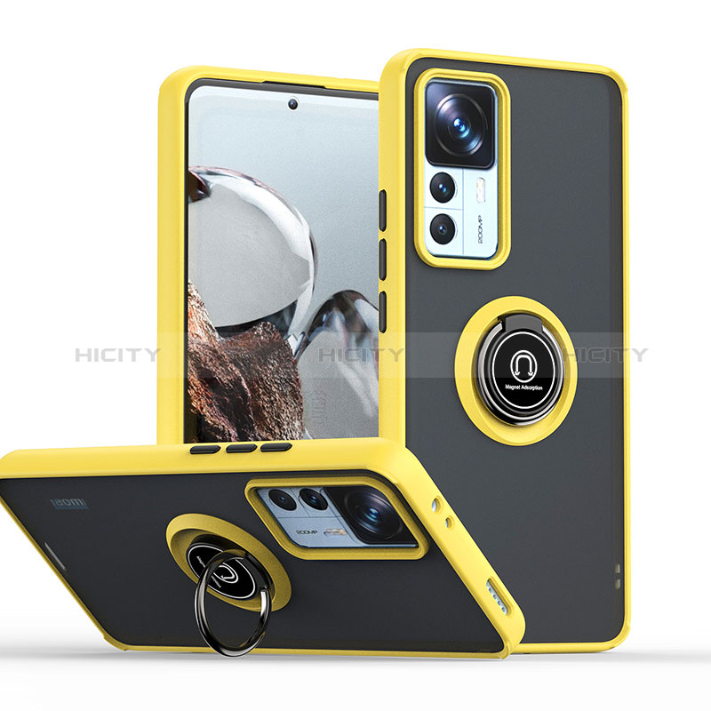 Custodia Silicone e Plastica Opaca Cover con Magnetico Anello Supporto QW2 per Xiaomi Mi 12T Pro 5G Giallo