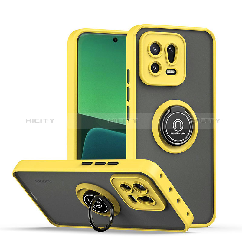 Custodia Silicone e Plastica Opaca Cover con Magnetico Anello Supporto QW2 per Xiaomi Mi 13 Pro 5G Giallo