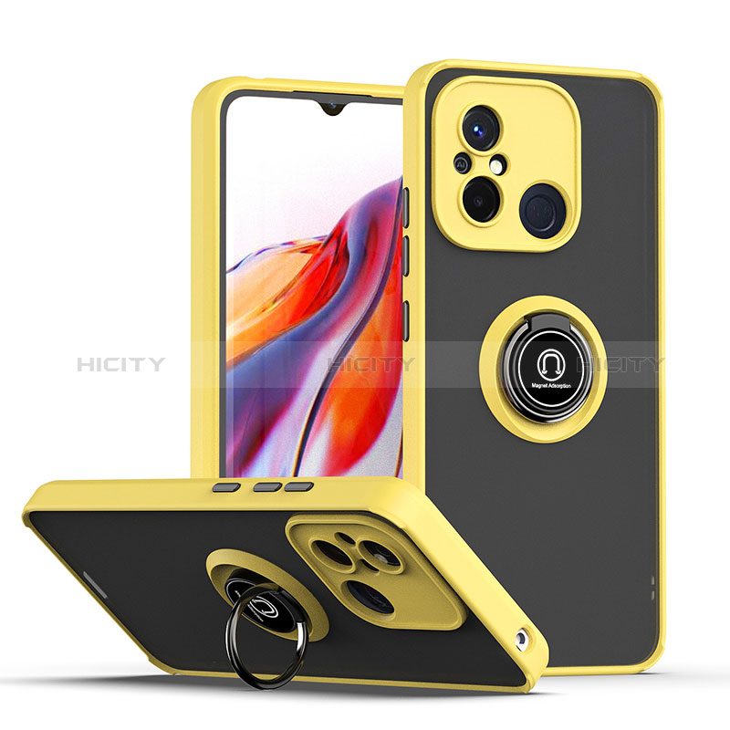 Custodia Silicone e Plastica Opaca Cover con Magnetico Anello Supporto QW2 per Xiaomi Poco C55 Giallo