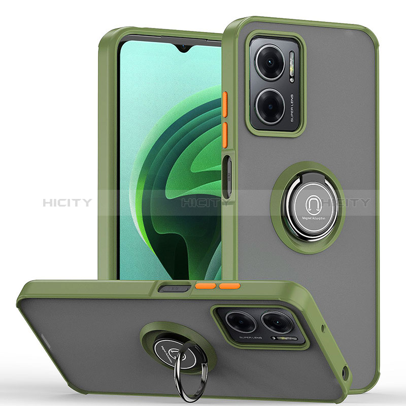 Custodia Silicone e Plastica Opaca Cover con Magnetico Anello Supporto QW2 per Xiaomi Redmi 10 5G Verde Militare