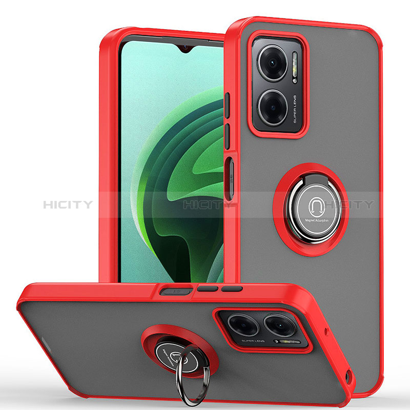 Custodia Silicone e Plastica Opaca Cover con Magnetico Anello Supporto QW2 per Xiaomi Redmi 10 Prime Plus 5G Rosso