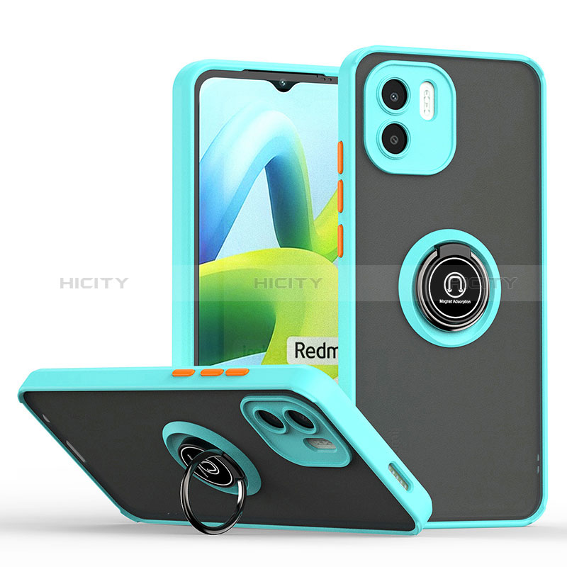 Custodia Silicone e Plastica Opaca Cover con Magnetico Anello Supporto QW2 per Xiaomi Redmi A2 Plus Ciano