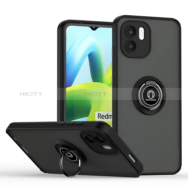 Custodia Silicone e Plastica Opaca Cover con Magnetico Anello Supporto QW2 per Xiaomi Redmi A2 Plus Nero