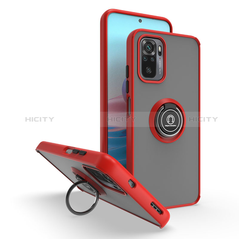 Custodia Silicone e Plastica Opaca Cover con Magnetico Anello Supporto QW2 per Xiaomi Redmi Note 10 4G Rosso