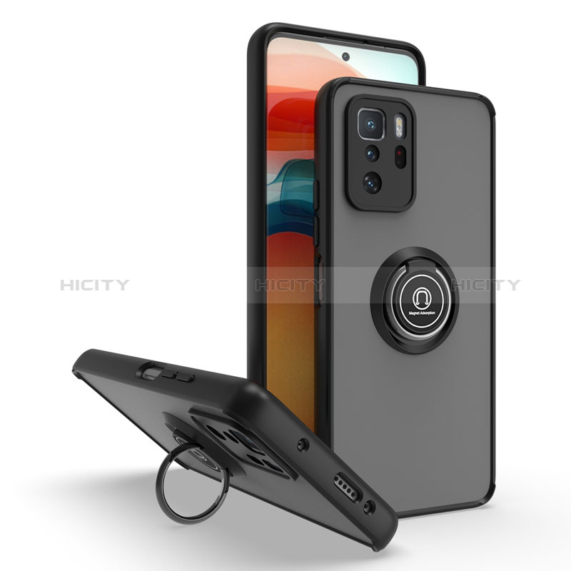 Custodia Silicone e Plastica Opaca Cover con Magnetico Anello Supporto QW2 per Xiaomi Redmi Note 10 Pro 5G Nero