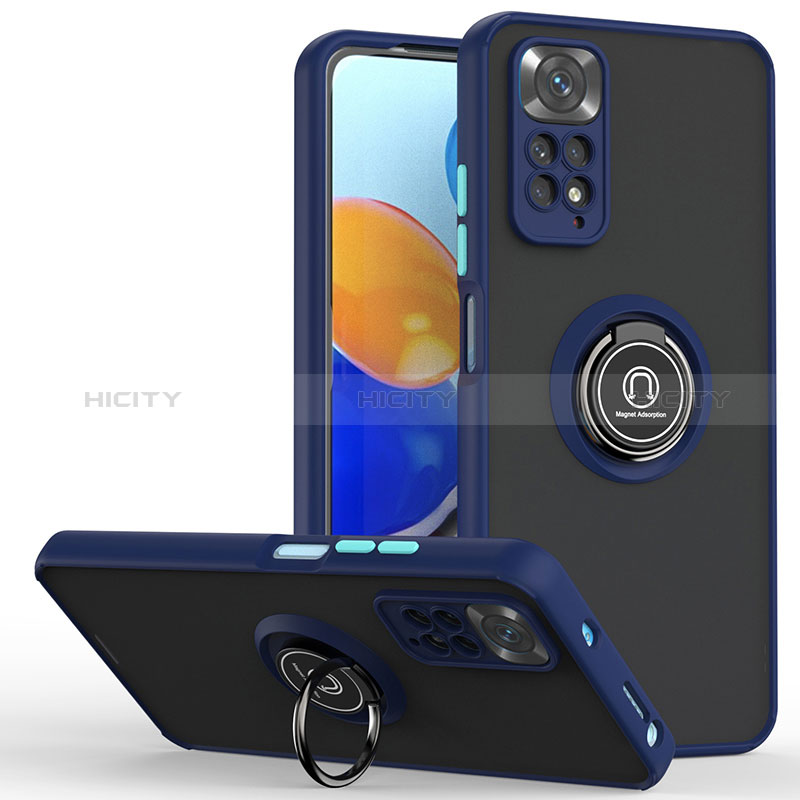 Custodia Silicone e Plastica Opaca Cover con Magnetico Anello Supporto QW2 per Xiaomi Redmi Note 11 4G (2022) Blu