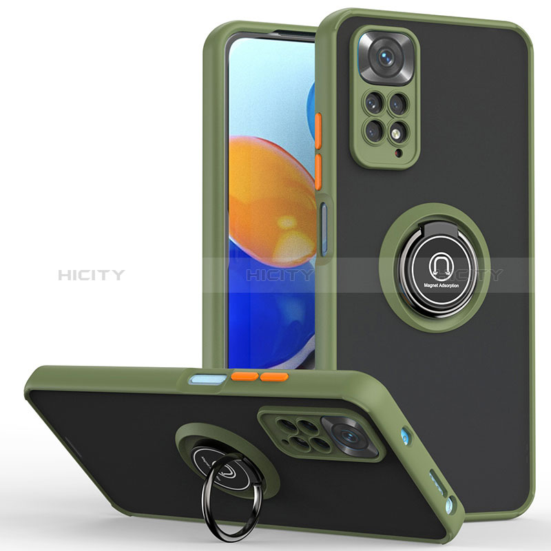 Custodia Silicone e Plastica Opaca Cover con Magnetico Anello Supporto QW2 per Xiaomi Redmi Note 11 4G (2022) Verde Militare