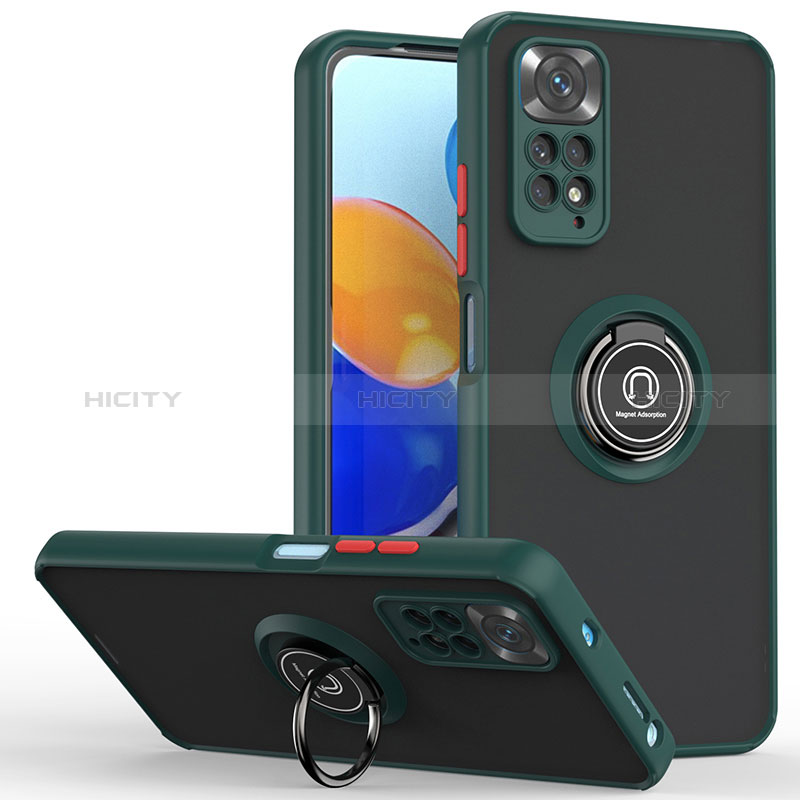 Custodia Silicone e Plastica Opaca Cover con Magnetico Anello Supporto QW2 per Xiaomi Redmi Note 11S 4G Verde Notte