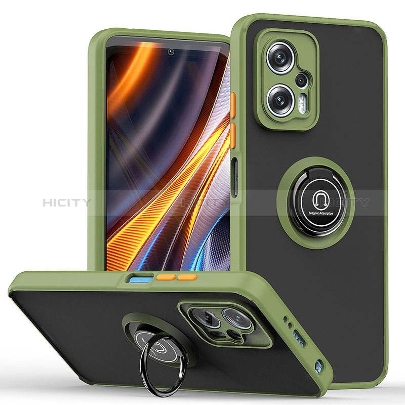 Custodia Silicone e Plastica Opaca Cover con Magnetico Anello Supporto QW2 per Xiaomi Redmi Note 11T Pro 5G Verde Militare