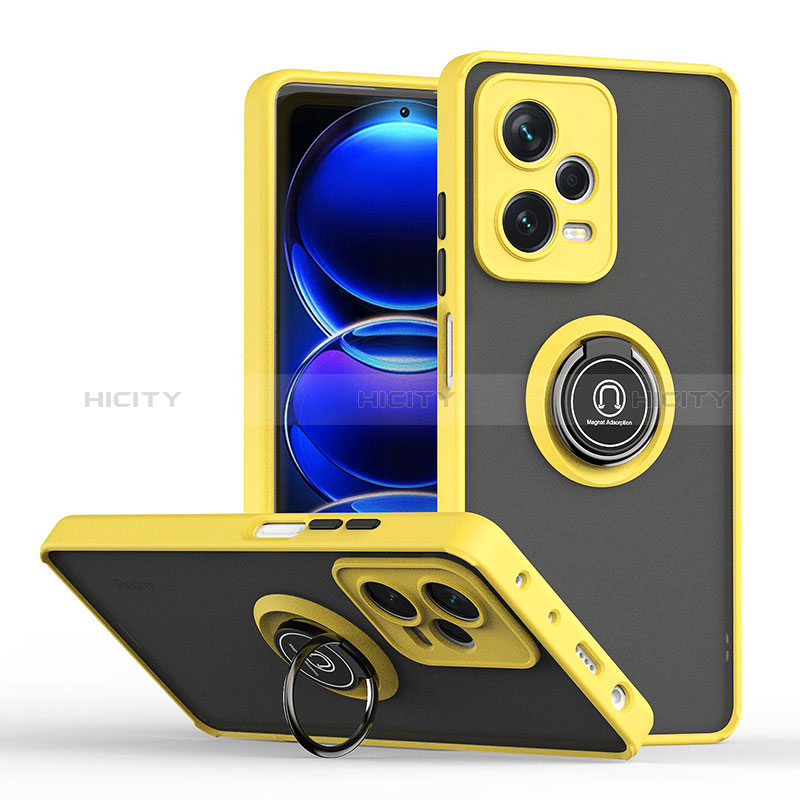 Custodia Silicone e Plastica Opaca Cover con Magnetico Anello Supporto QW2 per Xiaomi Redmi Note 12 Explorer Giallo