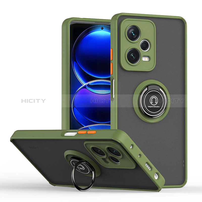 Custodia Silicone e Plastica Opaca Cover con Magnetico Anello Supporto QW2 per Xiaomi Redmi Note 12 Explorer Verde Militare