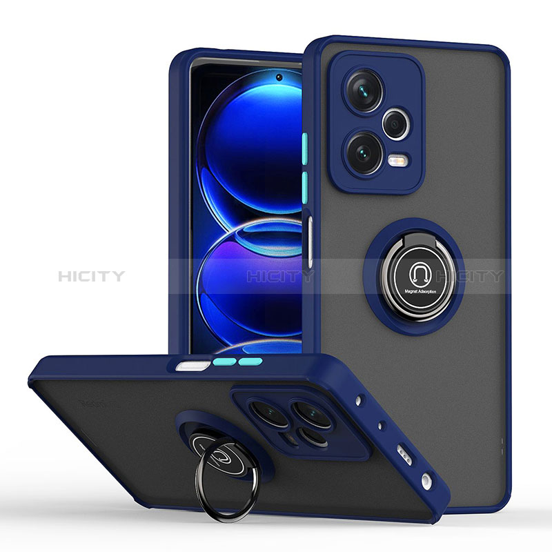 Custodia Silicone e Plastica Opaca Cover con Magnetico Anello Supporto QW2 per Xiaomi Redmi Note 12 Pro 5G Blu