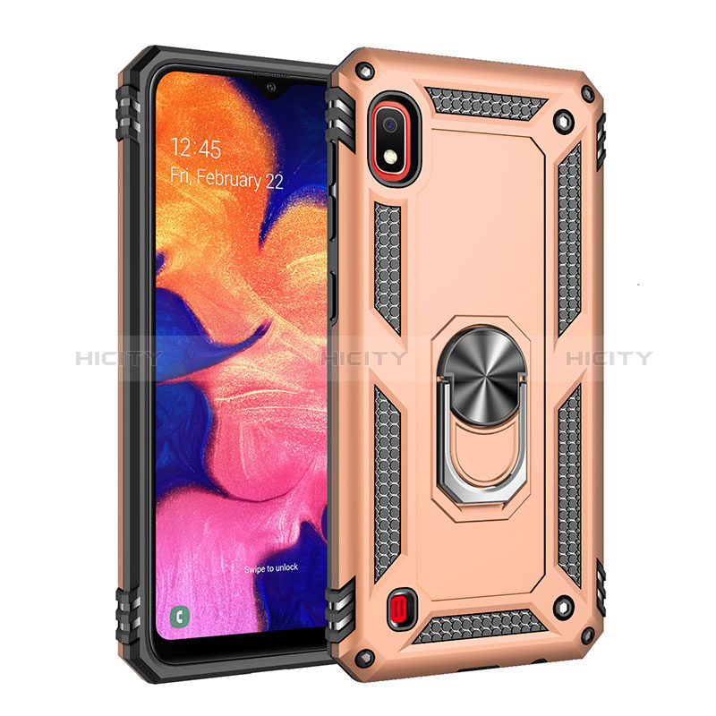 Custodia Silicone e Plastica Opaca Cover con Magnetico Anello Supporto QW3 per Samsung Galaxy A10 Oro