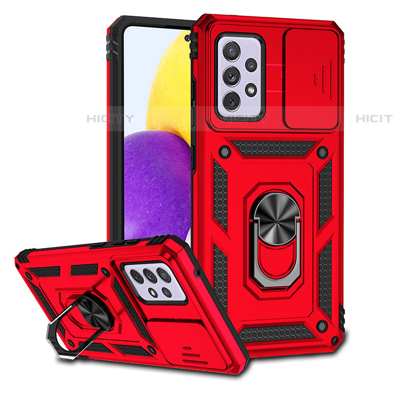 Custodia Silicone e Plastica Opaca Cover con Magnetico Anello Supporto QW3 per Samsung Galaxy A72 5G Rosso