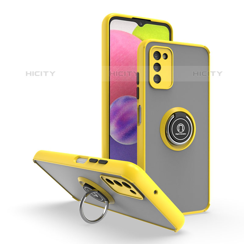 Custodia Silicone e Plastica Opaca Cover con Magnetico Anello Supporto QW3 per Samsung Galaxy M02s Giallo