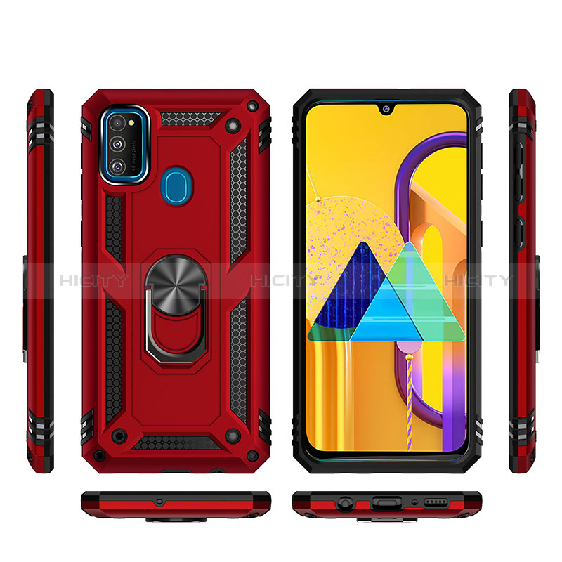 Custodia Silicone e Plastica Opaca Cover con Magnetico Anello Supporto QW3 per Samsung Galaxy M21